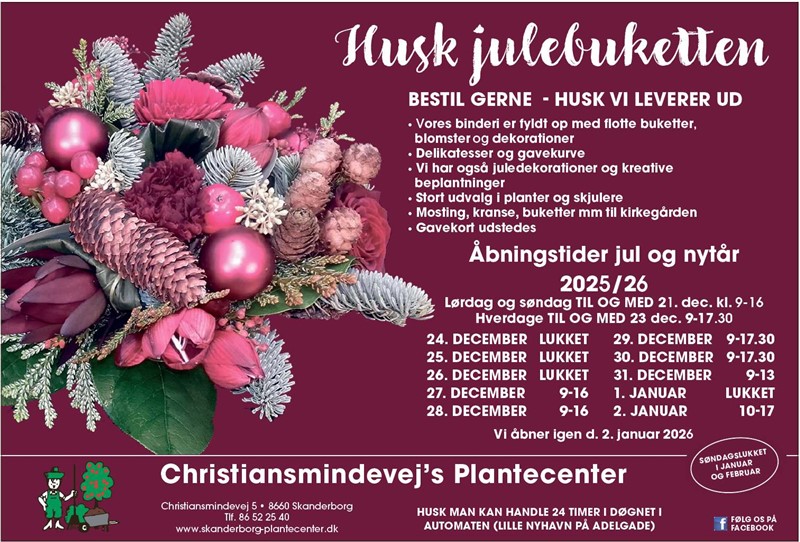 jul og Nytårets Åbningstider